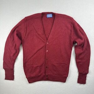 Pendleton Cardigan Mens L Burgundy Red Vintage 100% Virgin Wool USA Made V-Neck